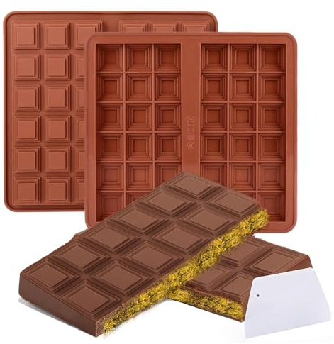 Ziyero Confezione da 2 Stampo Tavoletta Cioccolato con Raschietto Stampi per Cioccolatini Chocolate Moulds Stampi in Silicone Stampi per Barrette di Cioccolato Ripiene
