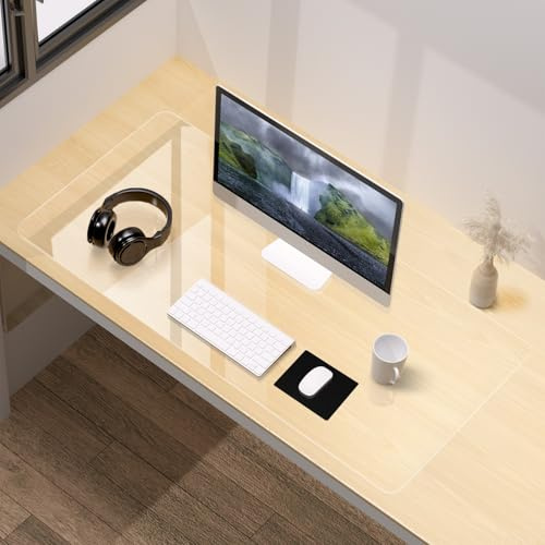 Dreamil PVC Transparente Schreibtischunterlage, abgerundeten Ecken(60x40cm) | Transparente schützende Schreibtischunterlage, Wasserdicht und wärmeisolierend, geeignet für Zuhause und Büro
