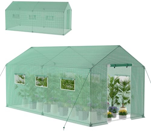 Froadp Växthus Folieväxthus 4,5 x 2 m, folietunnel, vintersäkert växthus, tomatväxthus, 18 ㎡, stabilt tomathus med galvaniserat stålrör, inkl. dörr och fönster, grönt