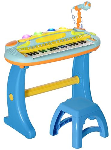 AIYAPLAY Kids Piano, 37 Keys Electronic Keyboard, Children Grand Piano with Microphone, Stool, LED Light, Record & Play Function, Musical Instrument for Kids Ages 3-6 Years, Blue