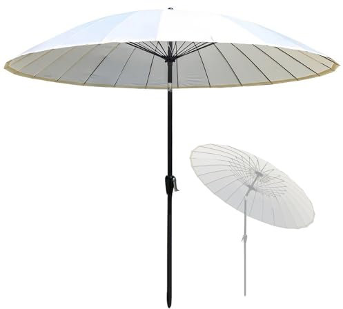 Parasol de Jardin Extérieur de 270 cm – Parasol Rond Vintage avec Manivelle – Inclinable, Protection UV50+, Blanc
