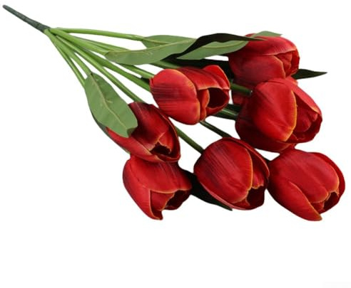 UrbanHui Bouquet di tulipani artificiali con 9 teste di fiori in plastica per matrimoni, decorazione per la casa, interni ed esterni (arancione)