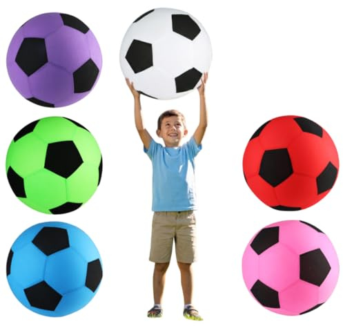 TC Toys - x6 45cm Fabric Covered Footballs – Jumbo Inflatable Mega Balls for Kids – Large Blow Up Sports Balls in 6 Assorted Colours – Soft Touch Garden & Indoor Play – Supplied Deflated