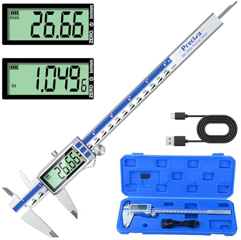 Calibre Digital Recargable Pantalla TáCtil,Calibrador Digital ElectróNico de PrecisióN 200mm/8pulgadas,Pie de Rey ElectróNico con Pantalla Lcd（Azul Plateado）
