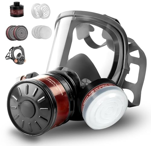 TYAKRI Respirator Mask - Full Face Gas Mask, Reusable Nuclear Chemical Masks with 40mm Activated Carbon Filter & P-A-1, Dual-Use Dust Mask Respirator for Chemical,Vapour,Sanding,Wooden Working
