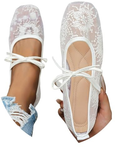 Minetom Ballerines Femme Confortable Confort Mariage Chaussures Dentelle Pieds Larges Plates Ballerine Sexy Souples A03 Blanc 37 EU