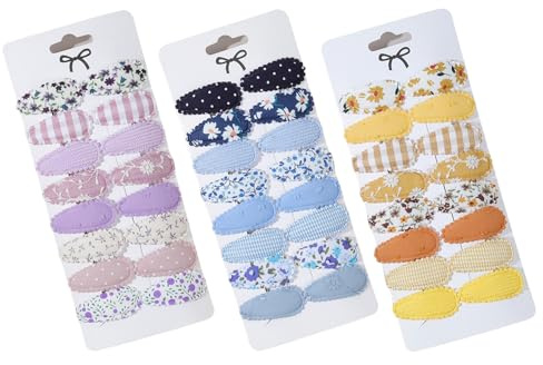 PLUSHCEWT 48 Pcs (24 Pairs) Baby Hair Clips, 3 Colour Print Fabric Snap Clips for Girls & Toddlers, Soft Non-Slip Hair Accessories Gift Set for Fine Hair (color 1)