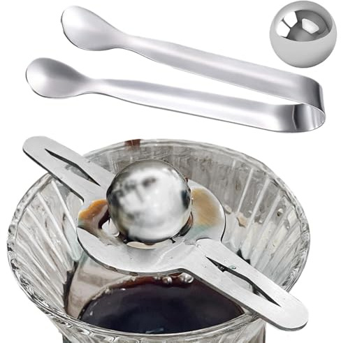 Palline refrigeranti efficienti, set di raffreddamento per caffè in acciaio , riutilizzabili, con supporto e pinze, per refrigeratori di bevande e whisky, set di raffreddamento per caffè
