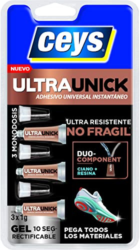 Ceys - Ultraunick - Adhesivo universal instantaneo - Pega todo tipo de materiales - Ultra resistente - 3x1gr