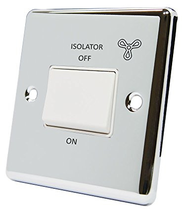 AET CPCFANWH 10 A 3 Pole Classical Chrome Polished Fan Isolator White Insert Plastic Rocker Switch