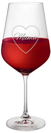 AMAVEL Rotweinglas, Weinglas für Rotwein mit Gravur, Mama im Herzen, zarte Gravur, Muttertagsgeschenk, Füllmenge: 500 ml