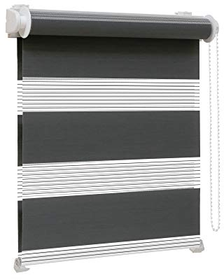 Victoria M. Zevra Doppelrollo Duorollo, Klemmrollo ohne Bohren, Lichtdurchlässige/Verdunkelnde Streifen, für Fenster und Türen, 60 x 160 cm, Dunkelgrau