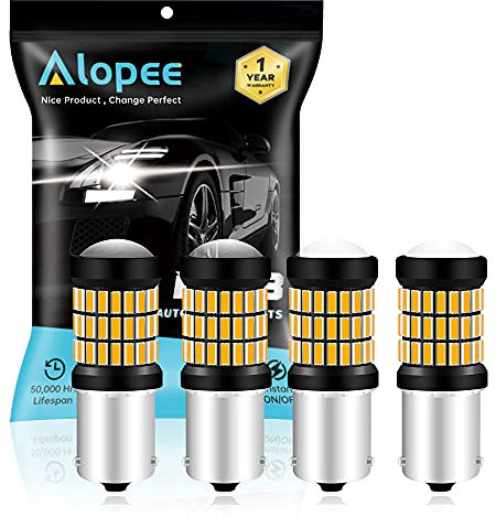 Alopee Ampoule PY21W LED Orange Clignotant 1056 BAU15S Haute Luminosité - 60 SMD 4014 Sans Polarité (9V-18V) pour RY10W 7507 12496 Clignotants Avant/Arrière Voiture - Lot de 4 Pièces