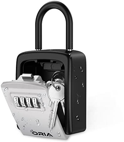 ORIA Key Box Outdoor, Secure Key Storage, Key Safe with Combination, Weatherproof Key Storage Padlock Box with Removable Hook, Wall Mounted, for Garage School Spare Home Keys