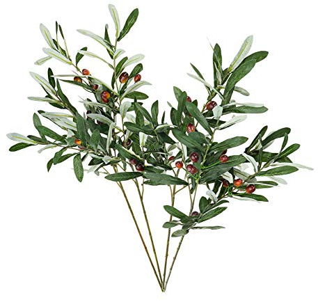 ShoppeWatch Hojas de Olivo Artificiales y Tallos con Frutas para Decoración 76 cms | Ramas de Olivo Artificiales | Plantas Artificiales Decorativas | Decoracion Habitacion - 4 uds AF17
