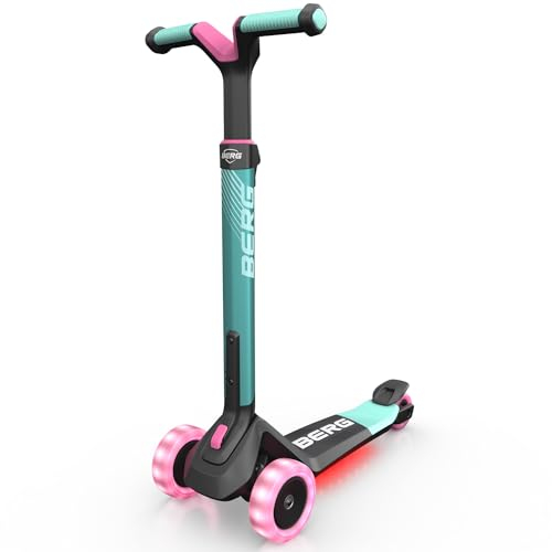 BERG Nexo Kinderroller Kinderscooter faltbar ab 2 Jahre | Höhenverstellbarer Tretroller Scooter mit LED Deck | Dreirad Roller für Kinder Jungen & Mädchen, bis 12 Jahre | Farbe: Mint