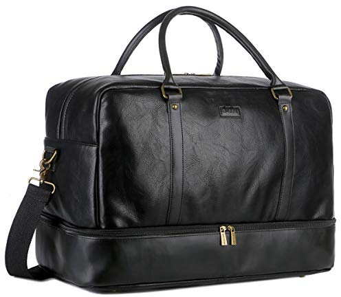 BAOSHA Stor duffelväska i PU-läder, handbagage för resor, weekendväska med skofack för män och män, HB-38, Svart, XL, Vintage, verktyg
