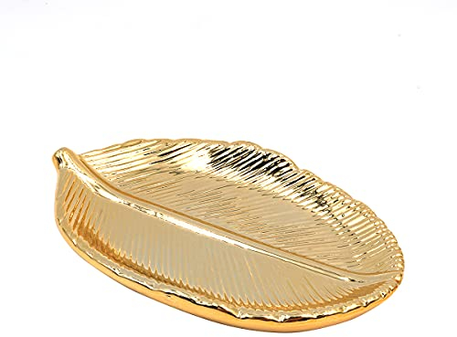 Tiardey en Forme de Feuille d'or Petit Plat à Bijoux en céramique collation Dessert Assiettes de Service Plateau Porte-Bracelet pour Contenant de Sucre fête de Mariage décorative