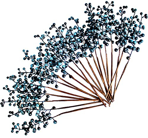 OrgMemory 20 Stück Künstliche Beere, Gefälschte Burgunderbeere, 30 cm, Künstliche Beerenstiele für Weihnachten, Blumensträuße, Kranzdekorationen, Heimdekoration (Blau)