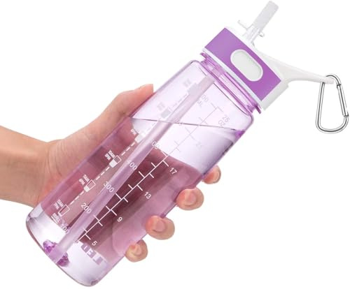 VENNERLI Water Bottle with Straw and Time Marking, Sports Water Bottle BPA Free Leak Proof Dishwasher Safe Reusable Tritan Drinks Bottle Durable Motivational for Adults Outdoor 800ml