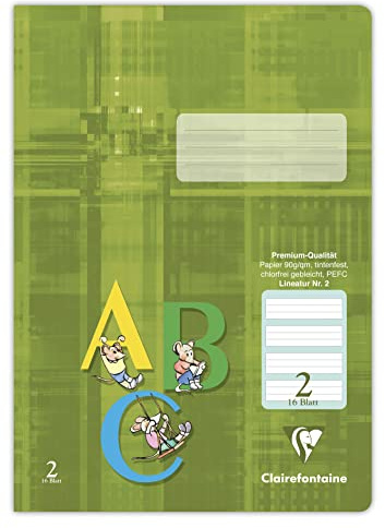 Clairefontaine 331652C - Packung mit 25 Schulheften DIN A4, 32 Blatt, 90g, grüne Lineatur 2 liniert für 2. Schuljahr, Khaki, 1 Pack