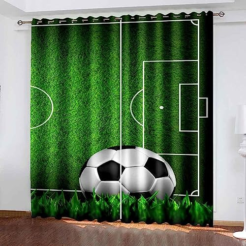 Schattierung Vorhänge Junge Sport Fußball 3D Druck 2Er Set Isolierung Schalldichte Kinder Gardinen Blickdicht Mit Ösen Vorhang Fenster Für Wohnzimmer Schlafzimmer Balkon 183 X 214 cm (B X H)