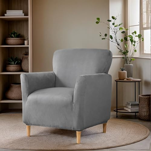 OKYUK Samt Sesselhusse für Bankett, Armlehne,Sesselbezug Wohnzimmer Stretch Stuhl Abdeckung, weiche Sessel Abdeckung, hundefreundlich, Möbelschutz (Dunkelgrau)