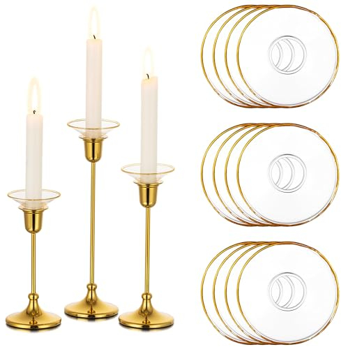 Glasseam Kerzentropfmanschetten Glas für Kerzenständer Gold: 12er Goldrand Tropfschutz für Kerzen Kerzenhalter Stabkerzen Rund Kerzenständer Hochzeit Kerzentropfschutz für Tischdeko