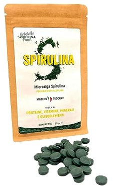 SpirulinaFarm - Spirulina Italiana in Compresse pura- 100% Naturale, Ricca di Proteine e Ferro - Energia e Detox per Sportivi e Benessere Quotidiano - Made in Italy - 90g