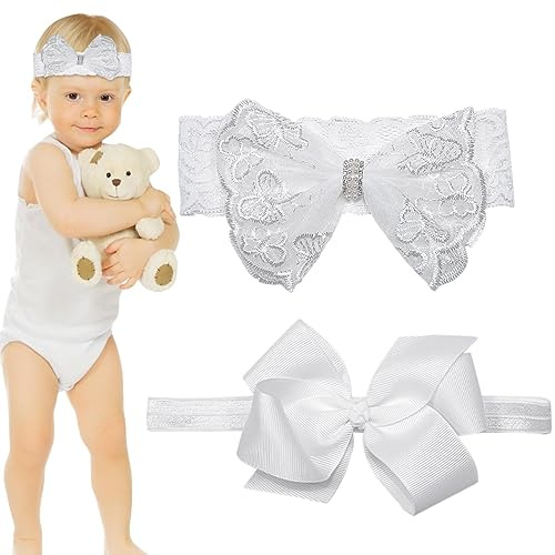 Baby pannband | pannband för bebisflickor - 2 st satinpannband rosett hårband med elastisk fjärilsbroderi för spädbarn flickor nyfödda spädbarn strumpor Moxeupon