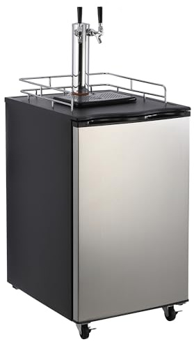 Garvee Beer Kegerator, Dual Tap Draft Beer Dispenser, Full Size Stainless Steel Keg Refrigerator With Drip Tray, CO2 Cylinder, 32°F- 50°F Temperature Control, 170 L