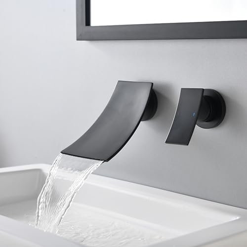 Unterputz Waschtischarmatur Wasserhahn Bad Wasserfall Einhandgriff Wasserhahn Bad Waschbecken Gemischtes Heißes Und Kaltes Wasser Spritzschutz Komplett Aus Kupfer,Schwarz,Ein Körper