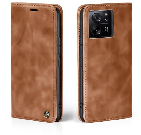 LBH Handyhülle für Xiaomi 13T / Xiaomi 13T Pro in Hellbraun mit Karten- und Geldfach Smartphone Hülle mit Standfunktion Flip Case Schutzhülle Magnetverschluss Vintage