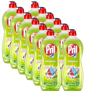 PRIL Original Limette (12x 675 ml), Handgeschirrspülmittel mit höchster Fettlösekraft, für sauberes Geschirr auch in kaltem Wasser, frischer Limettenduft
