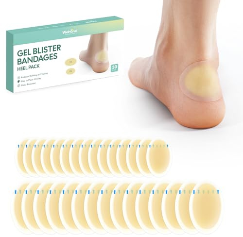 Welnove Blasenpflaster – 30 Stück Unsichtbare Hydrokolloid-Gel Pflaster gegen Blasen an Ferse & Zehen – Spezialpflaster als Blasenpolster, wasserfest & hautfarben - Fersen-Packung