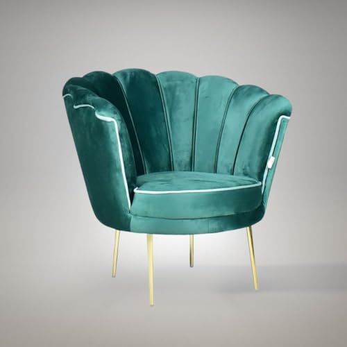 Fauteuil Coquille tapissé de Velours Vert foncé et Pieds dorés - Orel