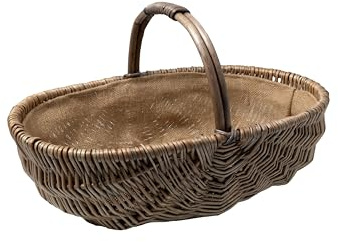 Arthur Cameron Antique Wash Oval Lined Wicker Basket - Veg Trug Basket with Handle (Medium)
