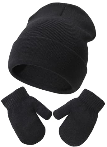 DRESHOW Toddler Beanie Invernali Berretto e Guanti Set Neonati e Neonati Caldo Cappello a Maglia Invernale con Guanti per 2 Anni - 5 Anni Ragazze Ragazzi Bambini