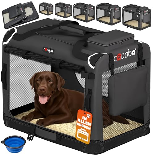 CADOCA® Hundebox faltbar Transportbox XXL 90x60x66cm robust atmungsaktiv Transporttasche Auto Rückbank Haustiertransportbox Hundetragetasche Anthrazit