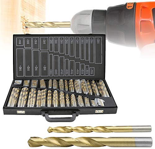 Izrielar Lot de 230 forets hélicoïdaux en métal - Diamètre : 1-13 mm - Revêtement en titane DIN338 - Assortiment de forets à métal polis HSS - Foret hélicoïdal à bois