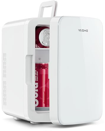 YASHE - Mini nevera, 10 litros/12 latas, nevera para el cuidado de la piel para recámara, 110 V CA/12 V CC, enfriador termoeléctrico y calentador, refrigeradores pequeños para bebidas, oficina, coche,
