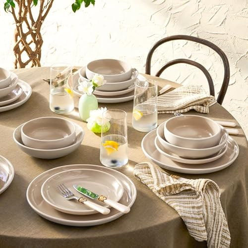 Karaca Abby - Juego de platos y cuencos para vajilla elegante, vajilla de cerámica para 6 personas, elegantes y duraderos, aptos para lavavajillas (24 piezas, crema)