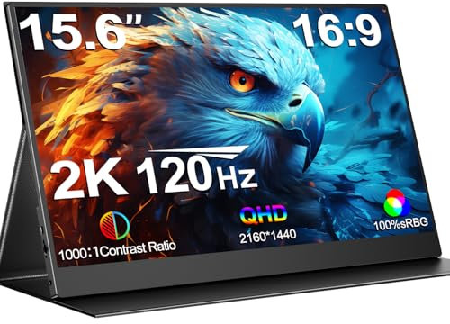 Sightnith 120Hz 2K Portable Monitor, 15.6'' QHD 100% sRGB IPS Portable Screen with Smart Cover & Compatible with VESA, FreeSync, Metal Case HDR Portable Gaming Monitor for Laptop/PC/Ma-c/PS/Xbox