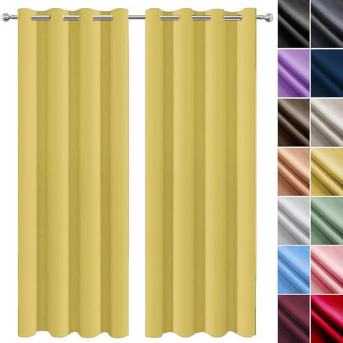 NINGBAI Verdunklungsvorhänge 2Er Set 160 x 200 cm Isolierend Kälteschutz Sonnenschutz Modern Schlaufenschal/Ösenschal Vorhang für Jedes Fenster, Gelb