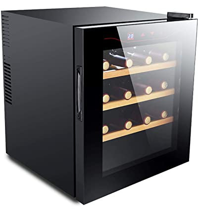 IUBGFTO Wine Cooler Refrigerator Fridge 16 Bottles Single Zone Wine Cellar Freestanding Wine Chiller with Double-Layer Glass Door Touch screen stainless steel