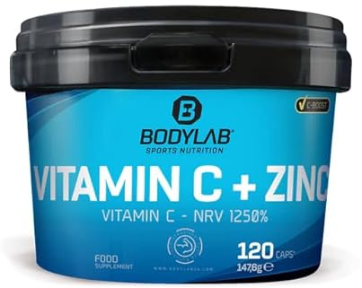 Bodylab24 Vitamin C + Zink 120 Kapseln, hochdosiert, mit 1000 mg Vitamin C und 15 mg Zink je Tagesdosis, 100% vegan