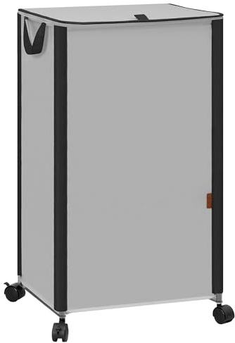 STORAGE MANIAC Rollender Wäschekorb mit Deckel, 90 l, großer hoher Wäschekorb mit Rollen und Griffen, ästhetischer schmutziger Wäschekorb für kleinen Raum, Wohnheim, Wohnung, College, Grau