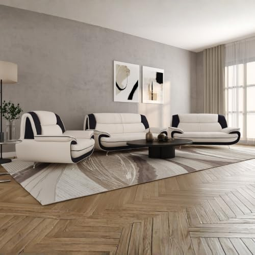 Imebel Onyx Sofa Set 3-2-1 – Couchgarnitur mit 3-Sitzer, 2-Sitzer und Sessel – Kunstleder, Chromfüße