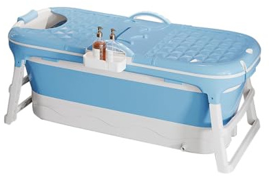 Faltbare Badewanne für Erwachsene, XL, Mobile faltbare Badewanne mit Deckel, Faltbare Badewanne mit Seifenkorb, Massagerollen, für kleine Badezimmer, 118 x 60 x 53 cm (Blau)