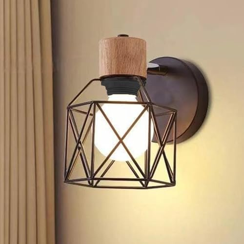 UUE Wandleuchte Innen verstellbar, Wandlampe aus Holz & Metall mit E27-Fassung (ohne Leuchtmittel), dimmbar für Wohnzimmer, Schlafzimmer, Flur
